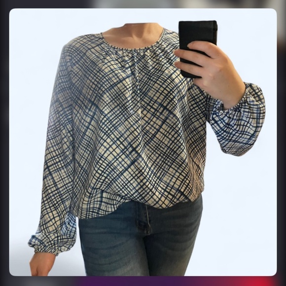 Tommy Hilfiger Tops - Tommy Hilfiger Navy and White Checkered Blouse NWOT